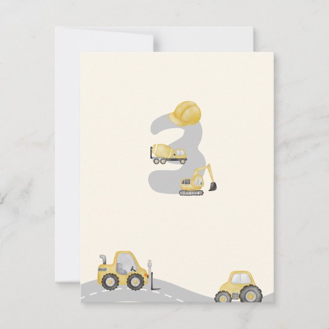 3rd birthday construction trucks invitation (Front)