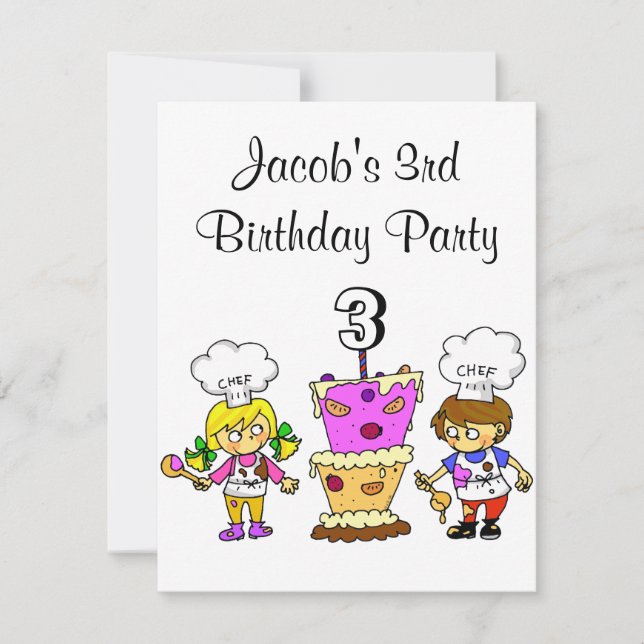 3rd birthday cooking party invitation (Front)