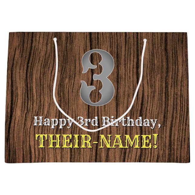 3rd Birthday: Country Western Inspired Look, Name Large Gift Bag (Front)