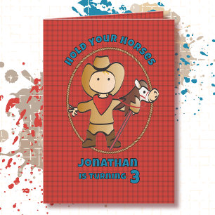 3rd Birthday Cowboy Cartoon Little Boy Rodeo Card