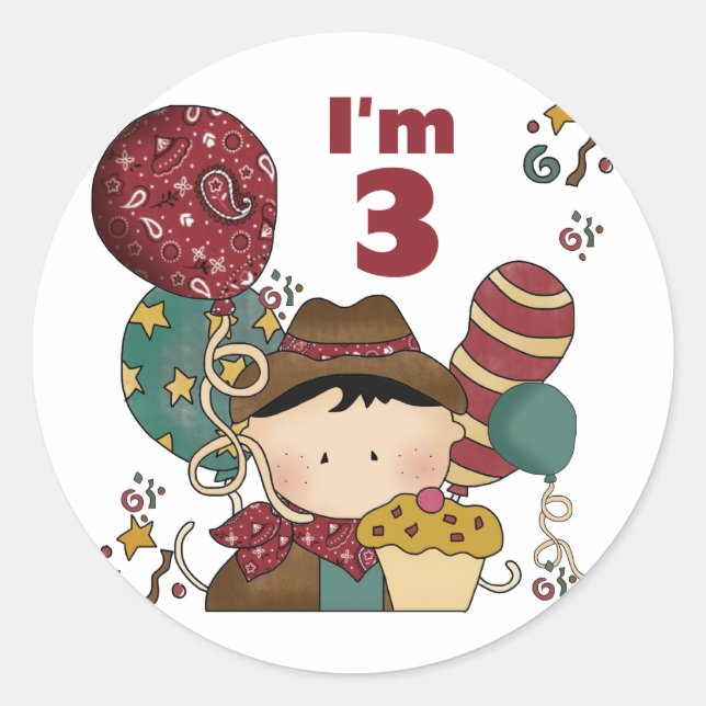 3rd Birthday Cowboy T-shirts and Gifts Classic Round Sticker (Front)