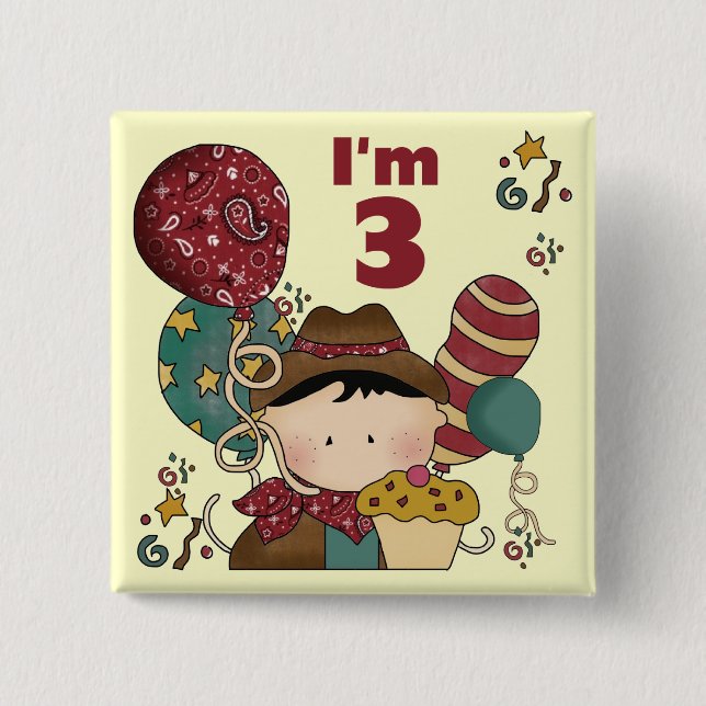 3rd Birthday Cowboy T-shirts and Gifts Pinback Button (Front)
