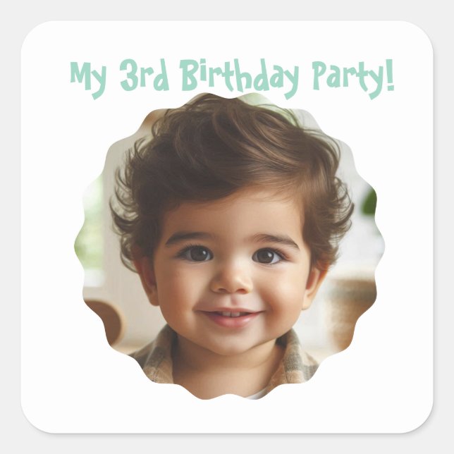 3rd Birthday Custom Photo Party Favors Square Sticker (Front)