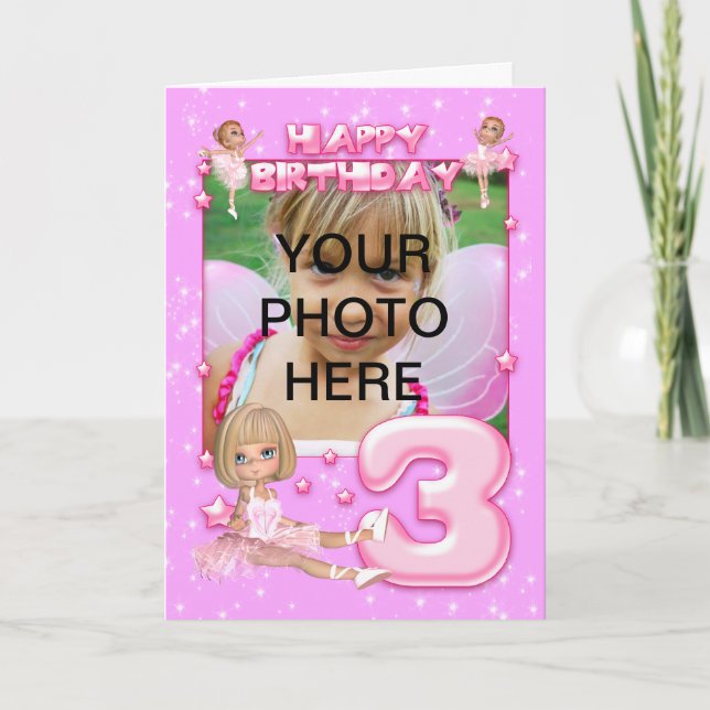 3rd birthday customizable photo birthday card (Front)
