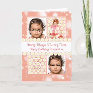3rd birthday customizable photo greeting card with