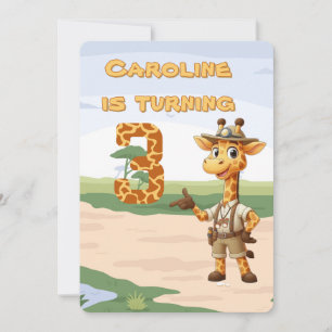 3rd birthday Cute Explorer Giraffe on safari Invitation