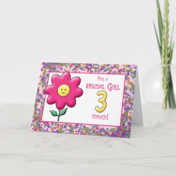 3rd Birthday Cute Pink Flower And Card by PamJArts at Zazzle