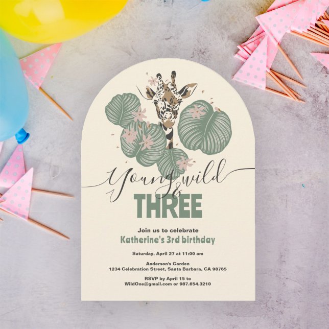 3rd Birthday Cute Wild Safari Giraffe Animal Invitation (Creator Uploaded)