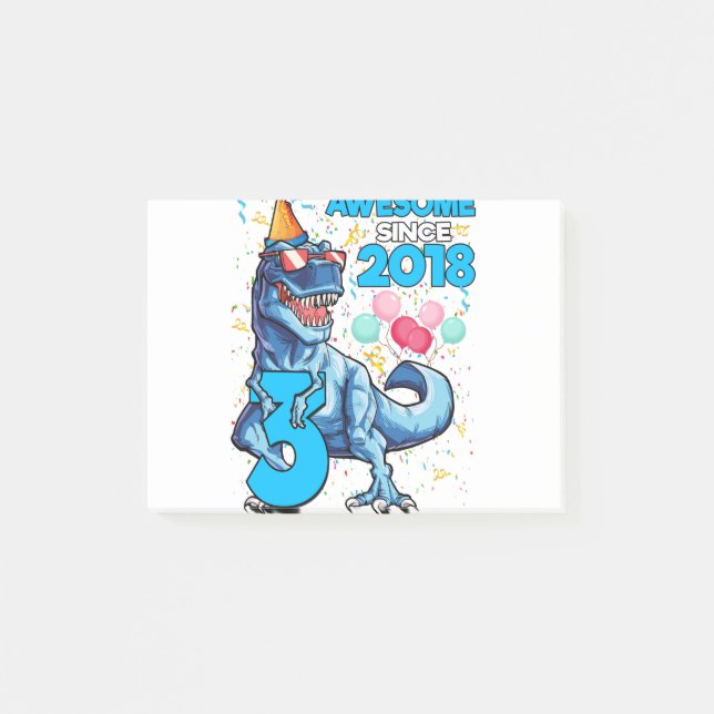 3RD Birthday Dinosaur 3 Year Old Boy Kids Awesome Post-it Notes (Front)