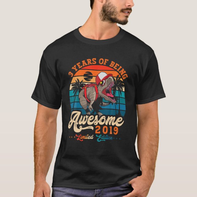 3Rd Birthday Dinosaur Awesome Since 2019 3 Years O T-Shirt (Front)