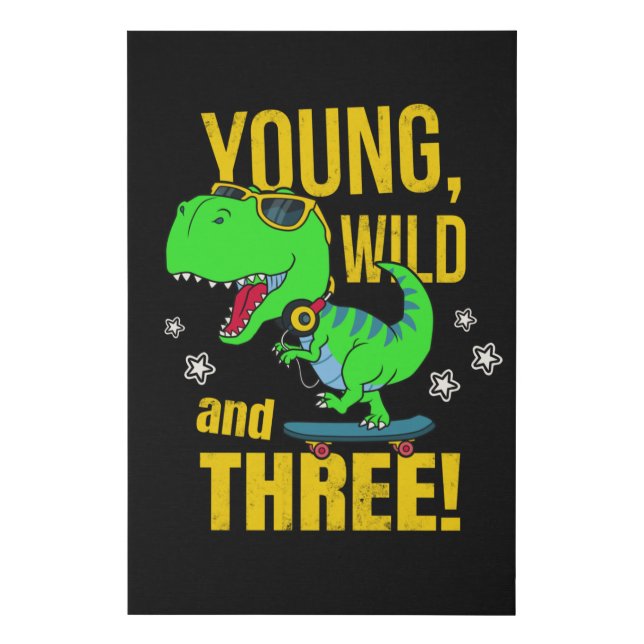 3rd Birthday Dinosaur Boy Faux Canvas Print (Front)