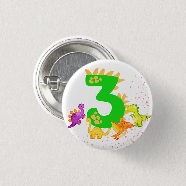 3rd Birthday. Dinosaur Design. My third birthday.  Button (Front & Back)