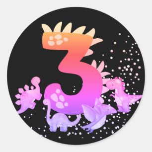 3rd Birthday. Dinosaur Design. My third birthday.  Classic Round Sticker