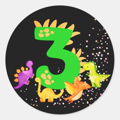 3rd Birthday Dinosaur Design My third birthday  Classic Round Sticker