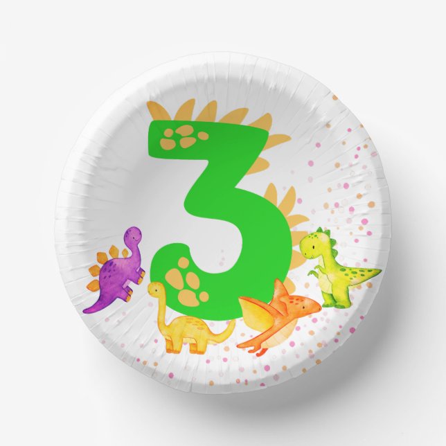 3rd Birthday. Dinosaur Design. My third birthday.  Paper Bowls (Front)