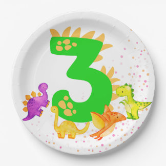 3rd Birthday. Dinosaur Design. My third birthday.  Paper Plates