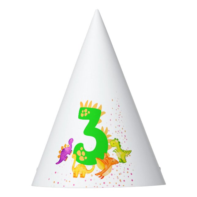 3rd Birthday. Dinosaur Design. My third birthday.  Party Hat (Front)