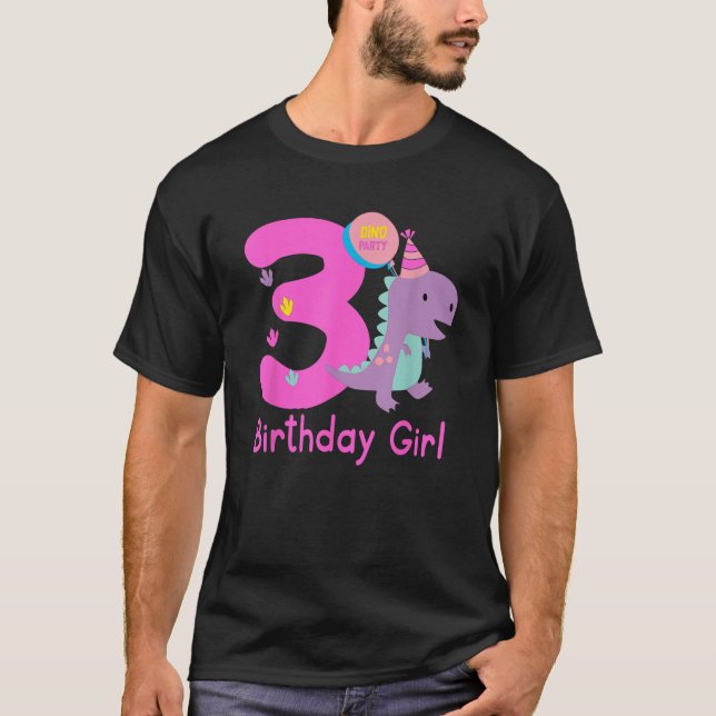 3rd Birthday Dinosaur Girl T Rex Matching Family P T-Shirt (Front)