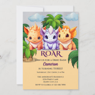 3rd birthday Dinosaur Party  a Dino Bash Invitation