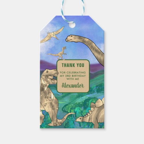 3rd birthday dinosaur party thank you favor  gift tags