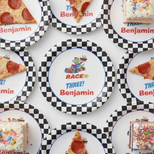 3rd Birthday Dinosaur Race Car Ready Set  Paper Plates
