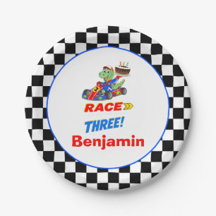 3rd Birthday Dinosaur Race Car Ready Set  Paper Plates