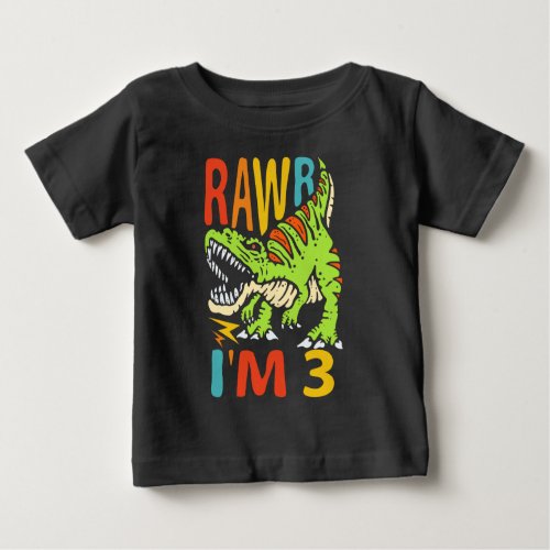 3rd Birthday Dinosaur T Rex Rawr Im 3 For Boys Baby T_Shirt