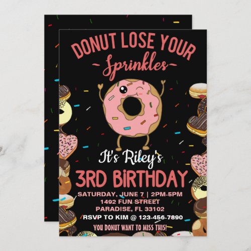3rd Birthday Donut Theme Funny Quote Invitation
