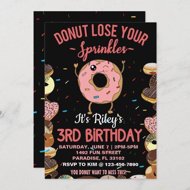 3rd Birthday Donut Theme Funny Quote Invitation (Front/Back)