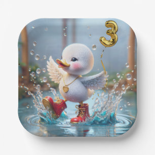 3rd Birthday Duck Dancing In a Rain Puddle Paper Plates