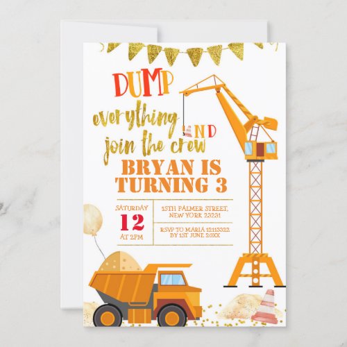 3rd Birthday Dump everything join the crew Invitation