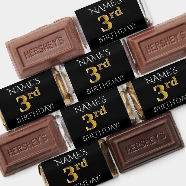 3rd Birthday — Elegant, Faux Gold Look 3 + Name Hershey's Miniatures (Assorted)