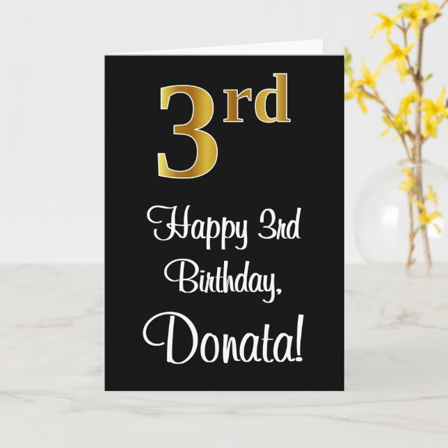 3rd Birthday ~ Elegant Luxurious Faux Gold Look # Card (Yellow Flower)