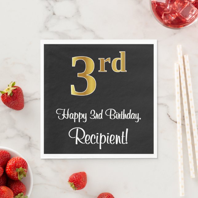 3rd Birthday ~ Elegant Luxurious Faux Gold Look # Napkins (Insitu)
