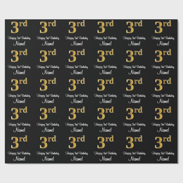 3rd Birthday: Elegant Luxurious Faux Gold Look # Wrapping Paper (Flat)