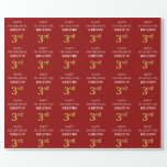 [ Thumbnail: 3rd Birthday: Elegant, Red, Faux Gold Look Wrapping Paper ]