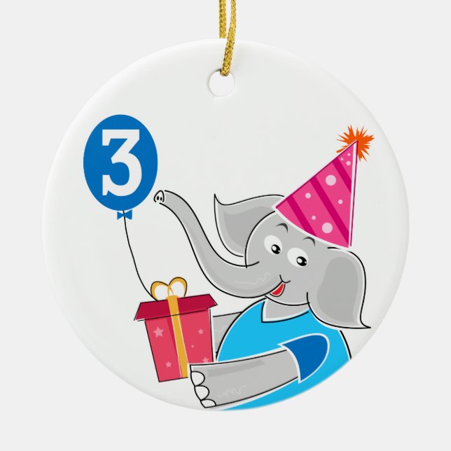 3rd Birthday Elephant Ceramic Ornament (Front)