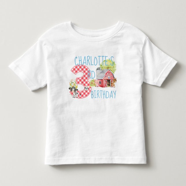 3rd Birthday Farm Barnyard Animal Birthday Toddler T-shirt (Front)