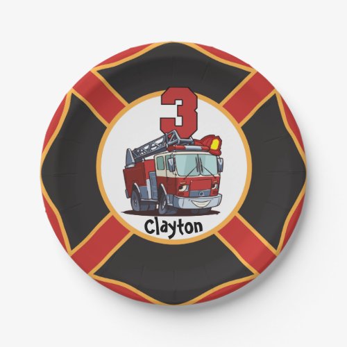 3rd Birthday Fire Truck Paper Plates