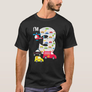 3rd Birthday Fire Truck Police Car 3 Year Old Boys T-Shirt