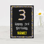 [ Thumbnail: 3rd Birthday: Floral Flowers Number, Custom Name Card ]