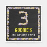 [ Thumbnail: 3rd Birthday: Floral Flowers Number, Custom Name Napkins ]
