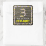 [ Thumbnail: 3rd Birthday: Floral Number, Faux Wood Look, Name Sticker ]