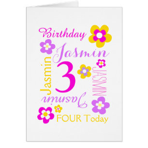 3rd birthday flower custom graphic purple pink cards