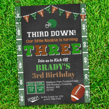 3rd Birthday Football Party Chalkboard Invitation by PaperandPomp at Zazzle