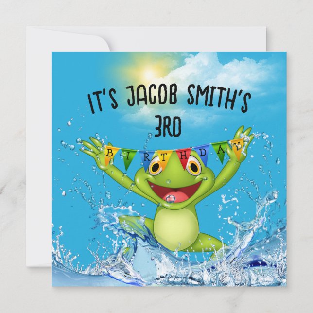 3rd Birthday Frog Jumplng in Water Invitation (Front)