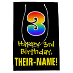 [ Thumbnail: 3rd Birthday: Fun, Bold, Colorful, Rainbow "3" Gift Bag ]