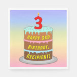 [ Thumbnail: 3rd Birthday: Fun Cake and Candle + Custom Name Napkins ]