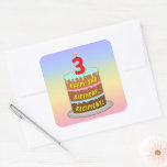 [ Thumbnail: 3rd Birthday: Fun Cake and Candle + Custom Name Sticker ]