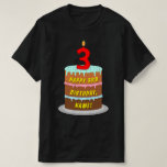 [ Thumbnail: 3rd Birthday — Fun Cake & Candle, W/ Custom Name T-Shirt ]